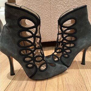Oscar de la Renta Black Cutout Heeled Boots